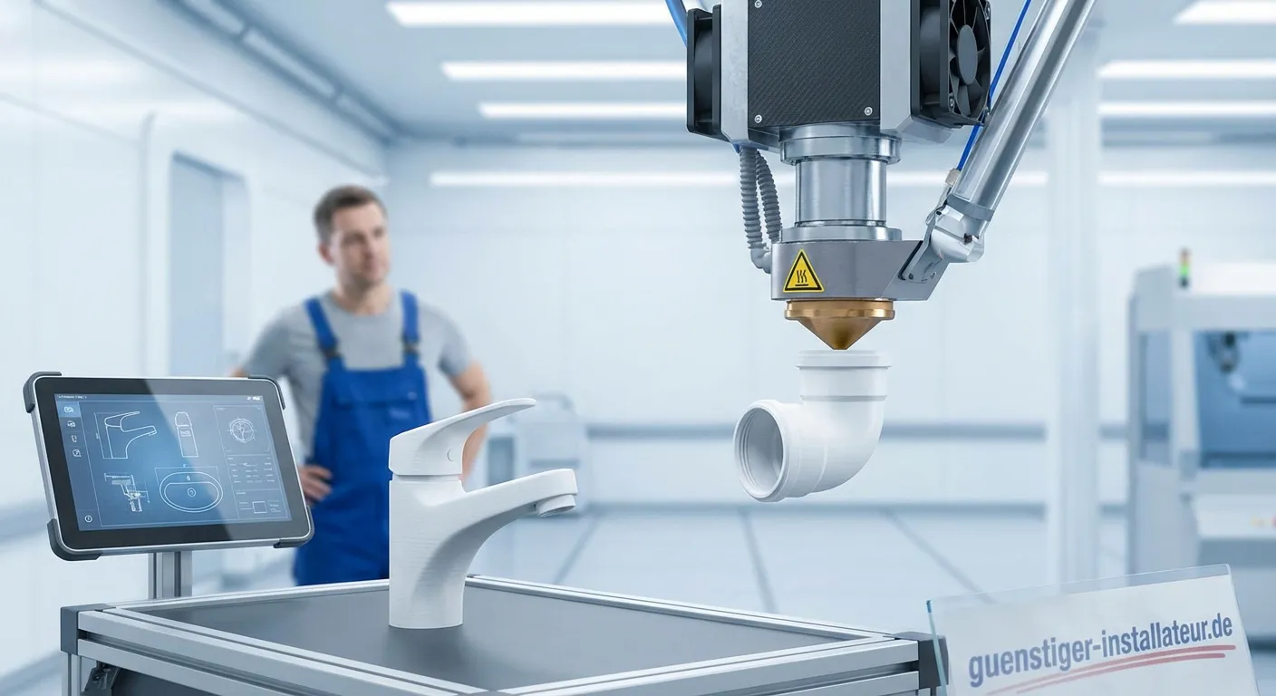 3D-Drucker erstellt einen modernen Wasserhahn aus Metall