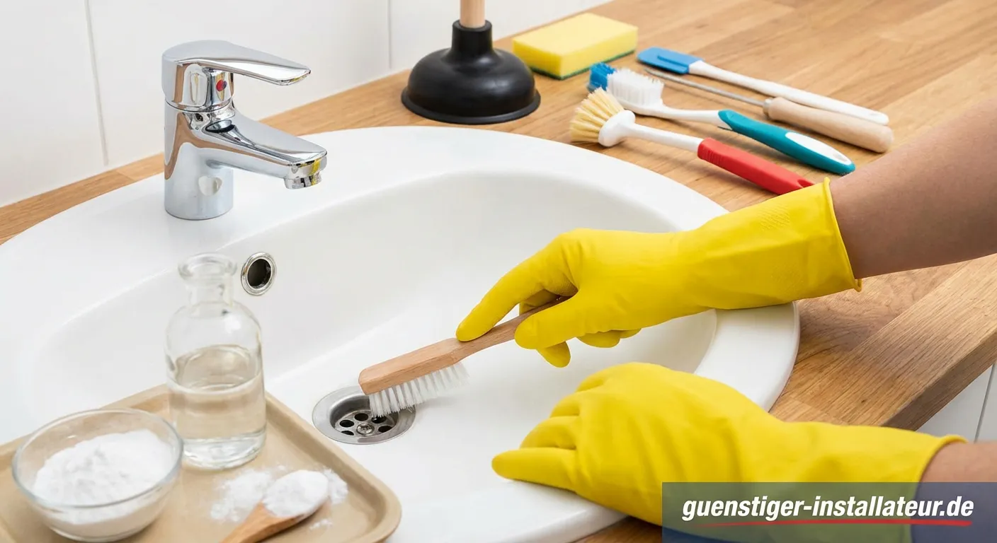 Reinigung eines Badezimmerabflusses mit natürlichen Hausmitteln