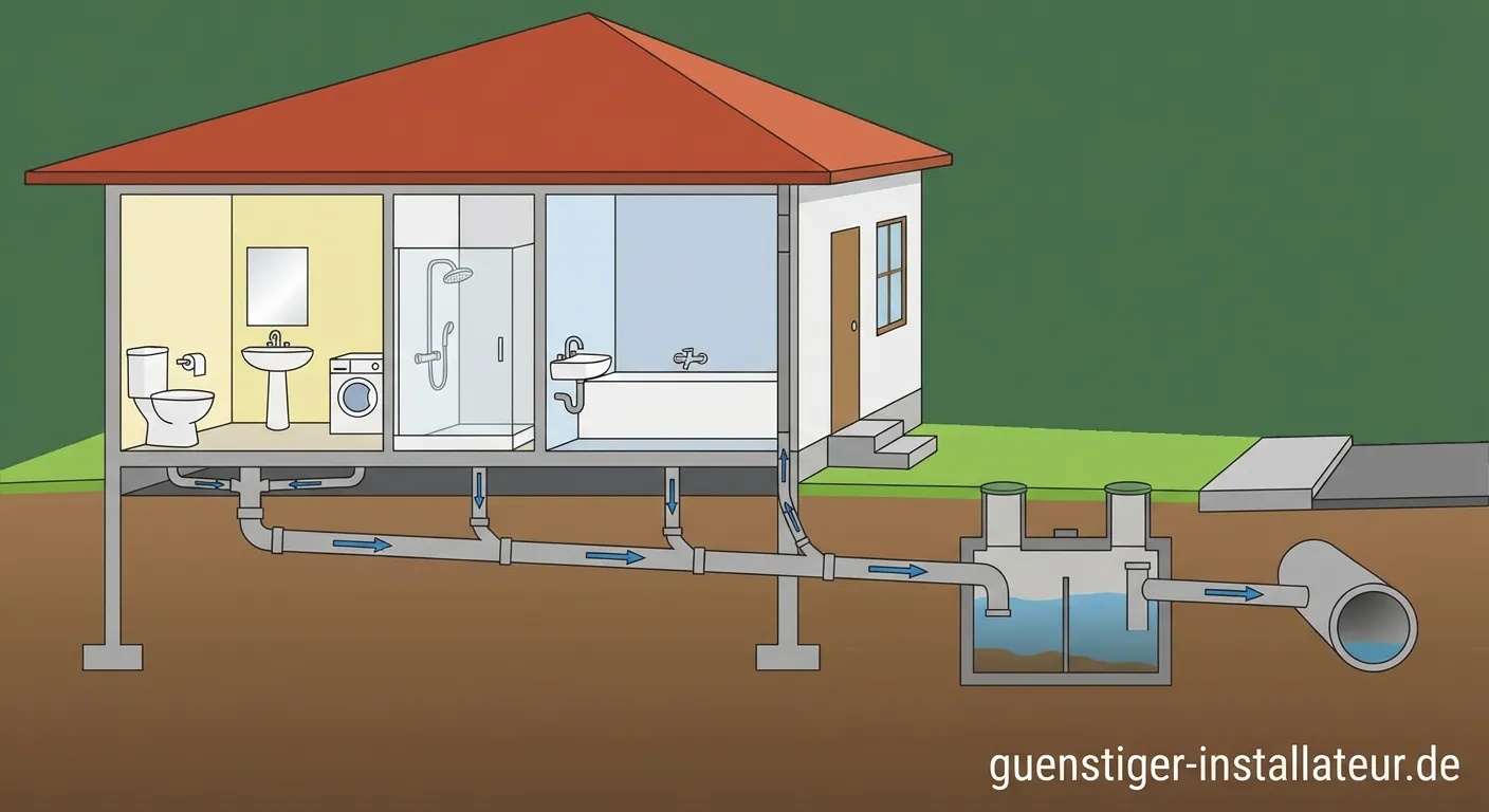 Abwassersystem Schema mit Kanalleitungen und Hausanschlüssen