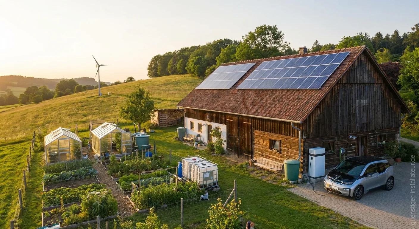 Haus mit Solaranlagen für autarke Stromversorgung