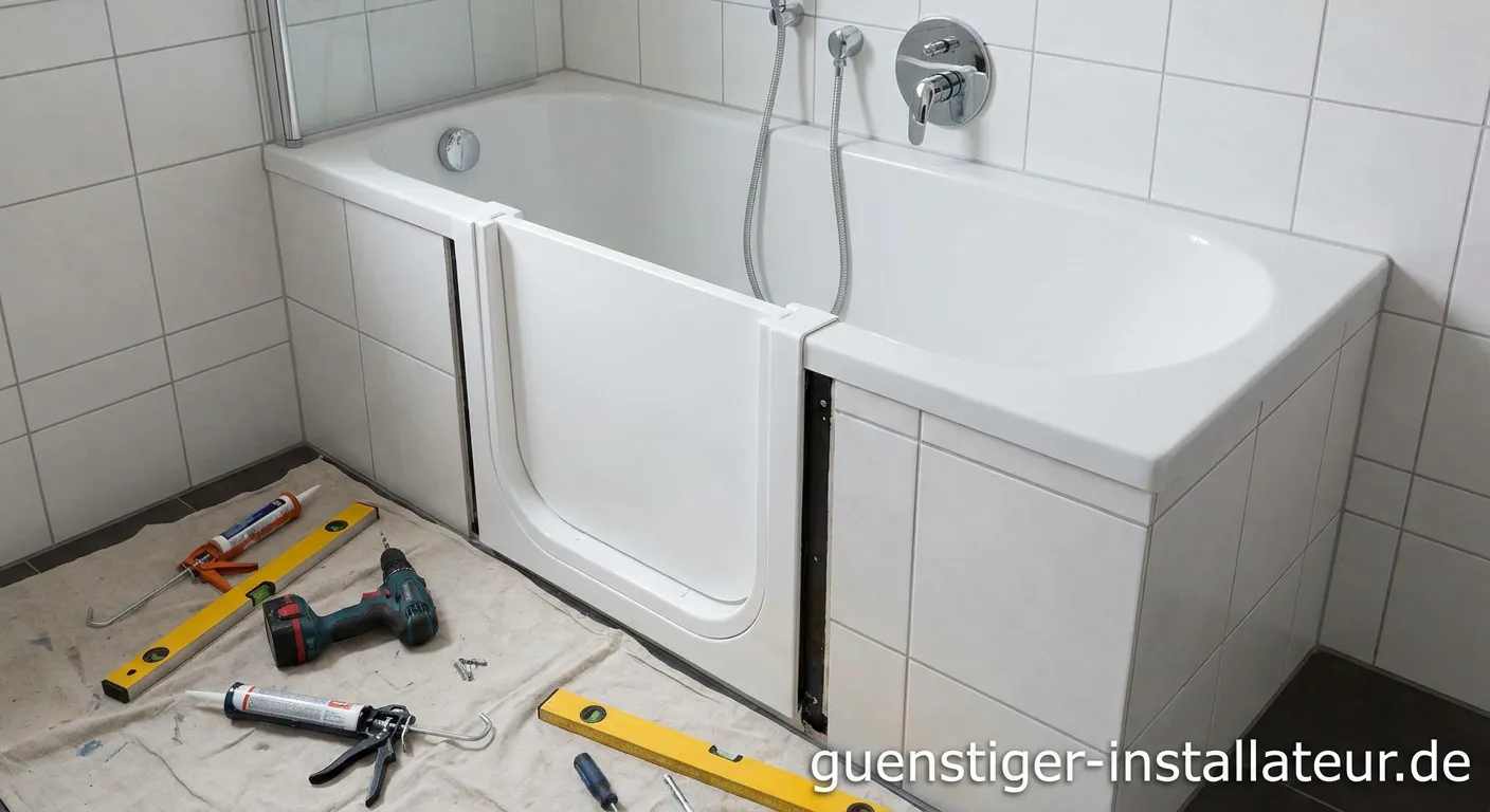 Nachträglich eingebaute Badewannentür in modernem Badezimmer
