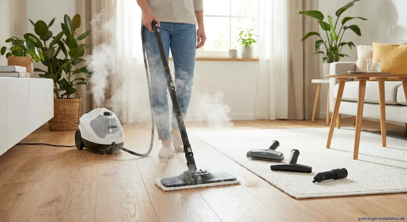 Dampfreiniger-System im Einsatz bei der Bodenreinigung