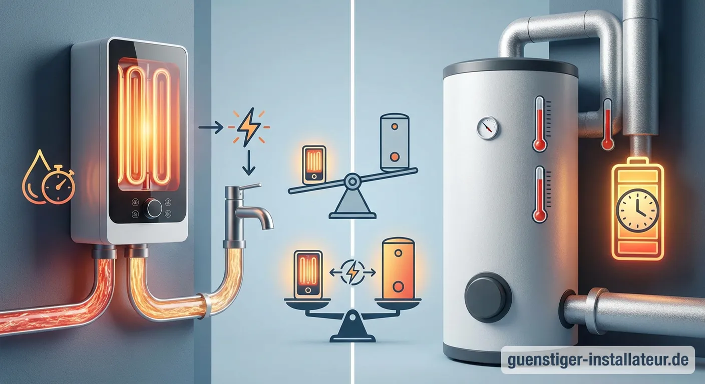 Grafik Durchlauferhitzer vs. Speicher: Energiebilanz im Vergleich