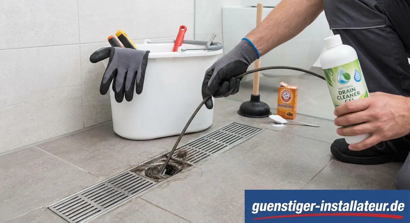 Verstopfte Duschrinne in einem modernen Badezimmer
