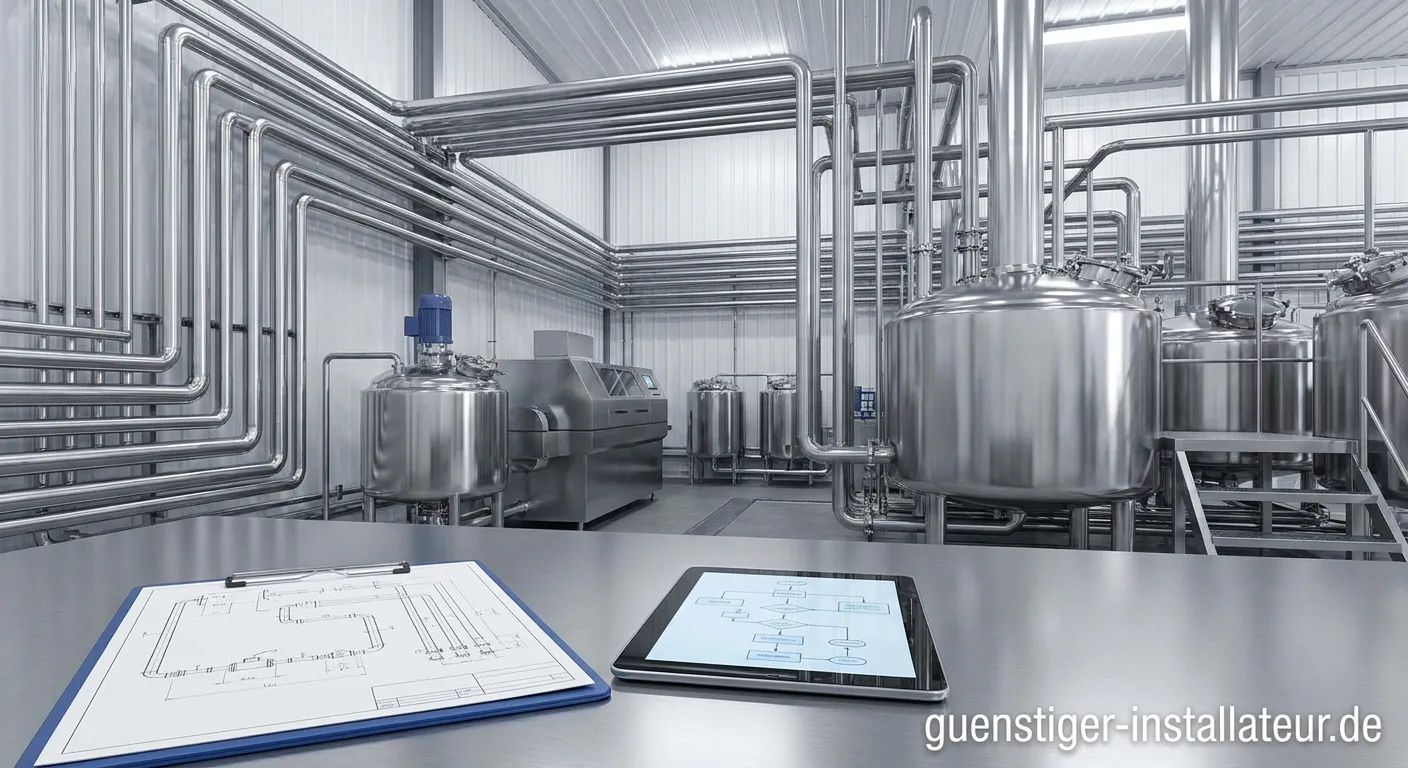 Edelstahlrohre in einer lebensmitteltechnischen Anlage
