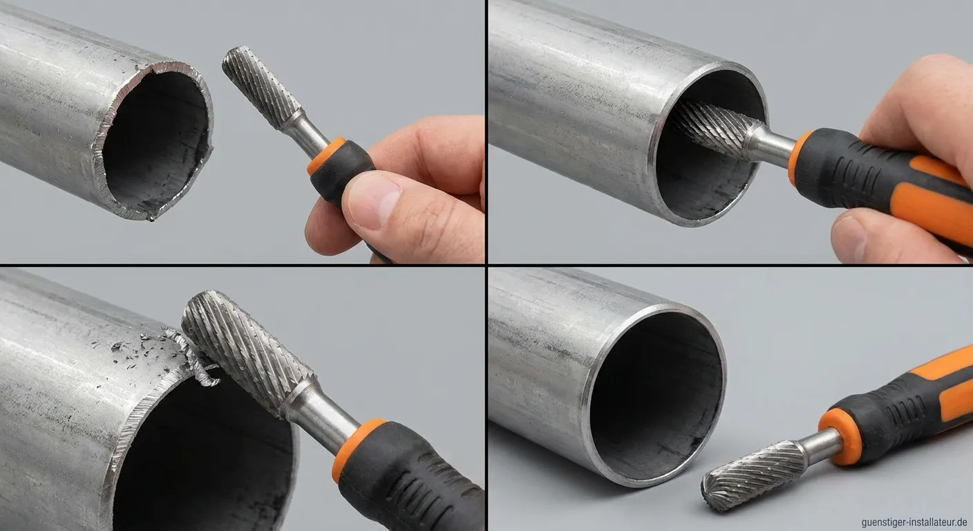 Handwerker verwendet professionell einen Entfräter zum Bearbeiten einer Metallkante