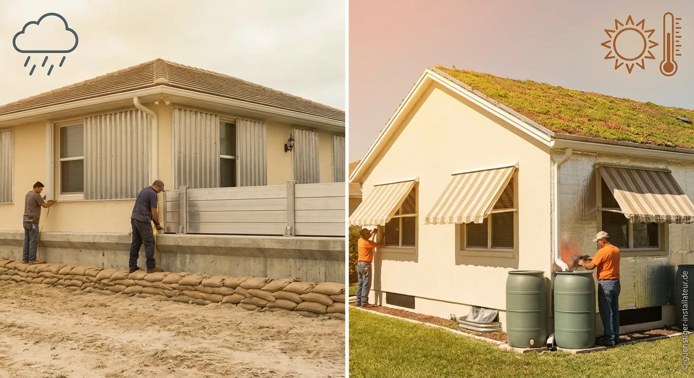 Haus mit Schutzmaßnahmen gegen Extremwetter