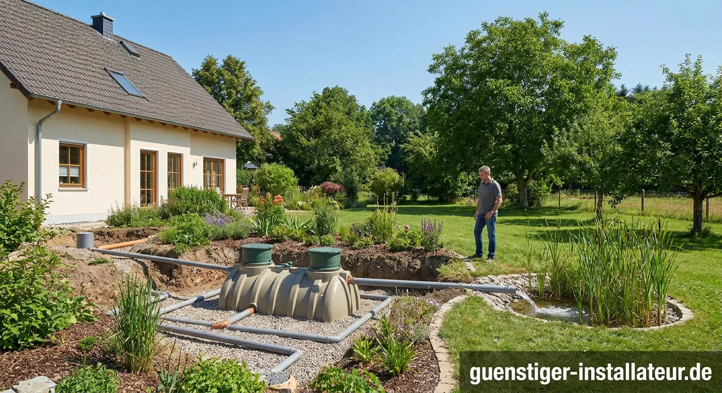 Installation einer Kleinkläranlage für ein Einzelhaus im Garten