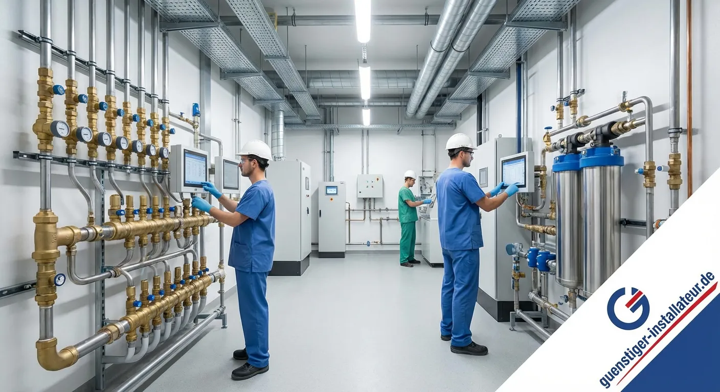 Professionelle Krankenhausinstallation durch Fachpersonal im Operationsraum