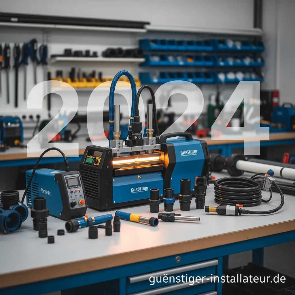 Ein modernes Schweißgerät für Kunststoffrohre mit verschiedenen Aufsätzen.