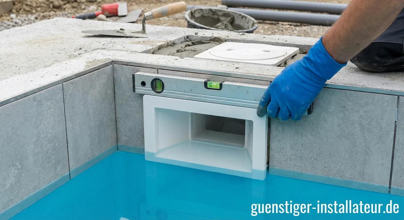 Professionelle Skimmer Installation an einem Swimmingpool